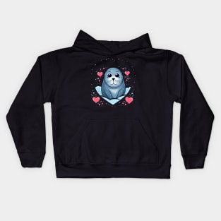 Harp Seal Valentine Day Kids Hoodie